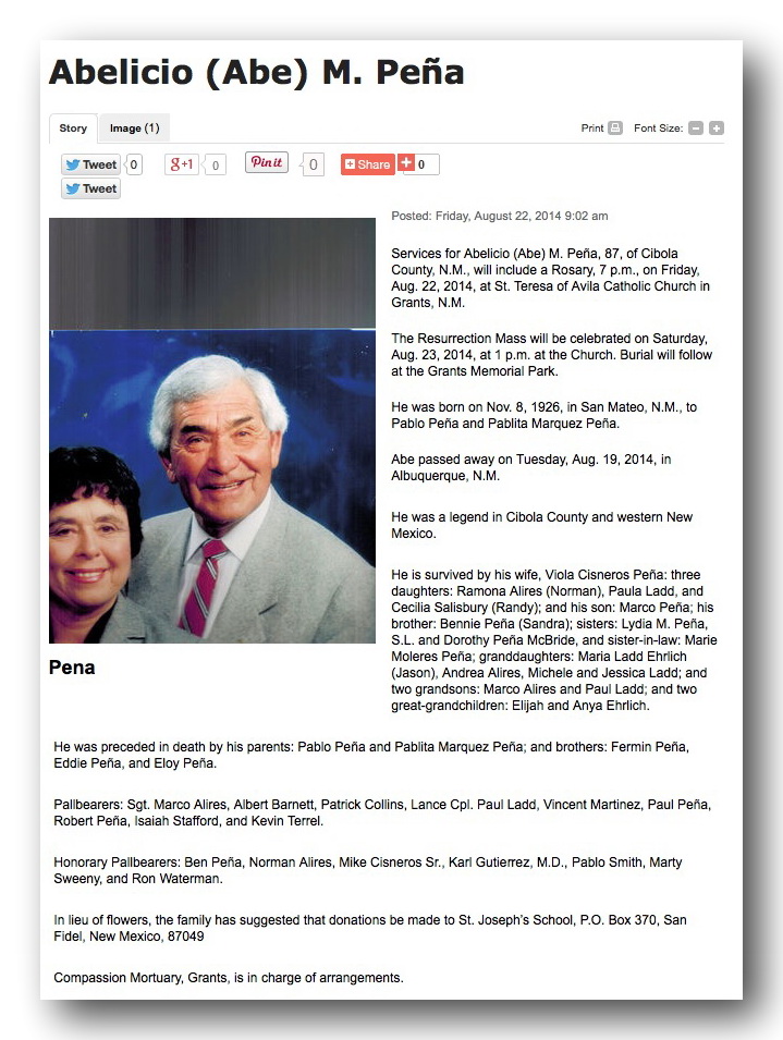 Abe Peña's Obit